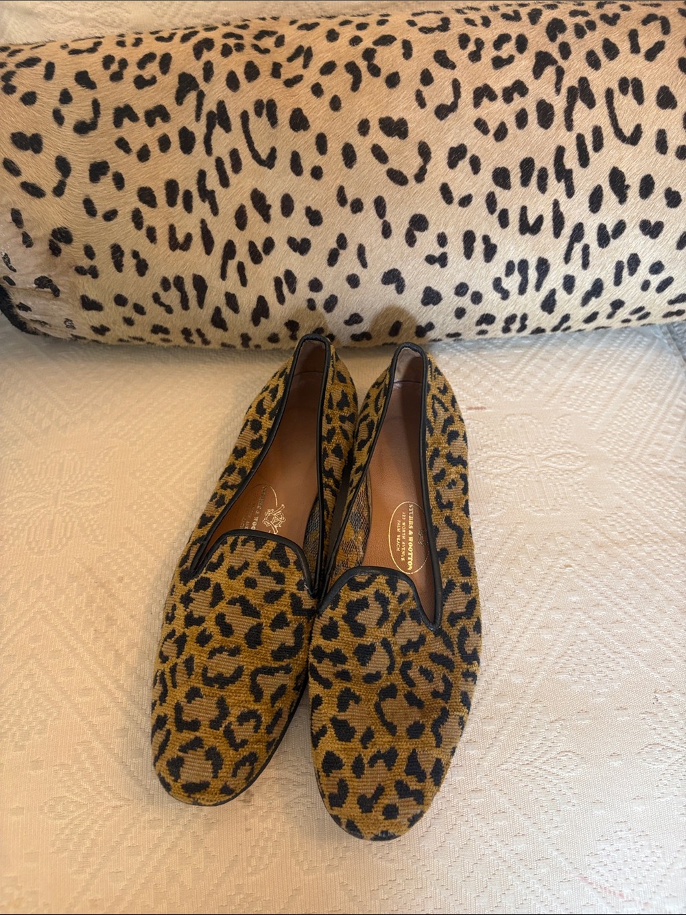 Stubbs & Wootton Leopard Print Flats in Tan and Black
